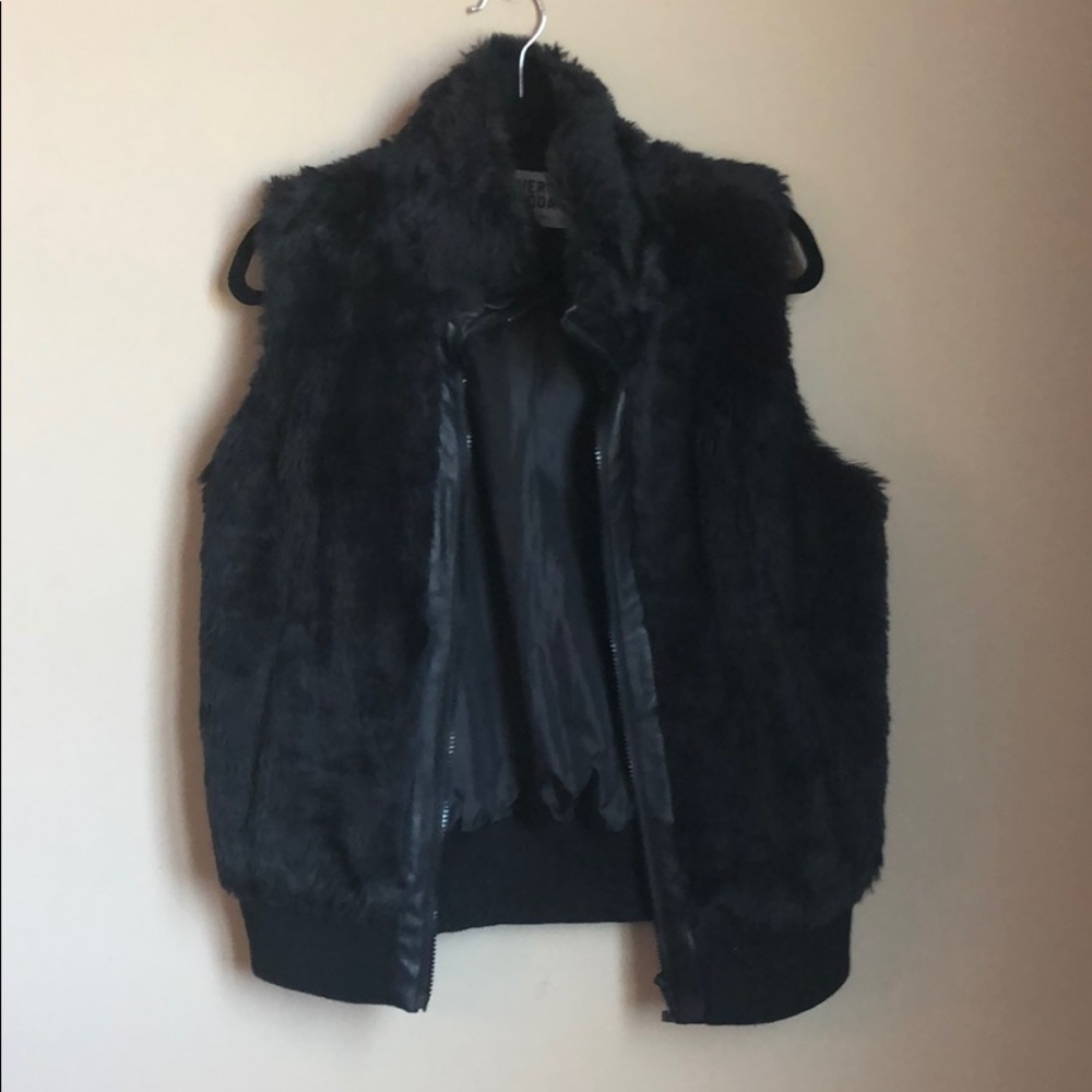 Vero Moda Black Faux Fur and Leather Vest